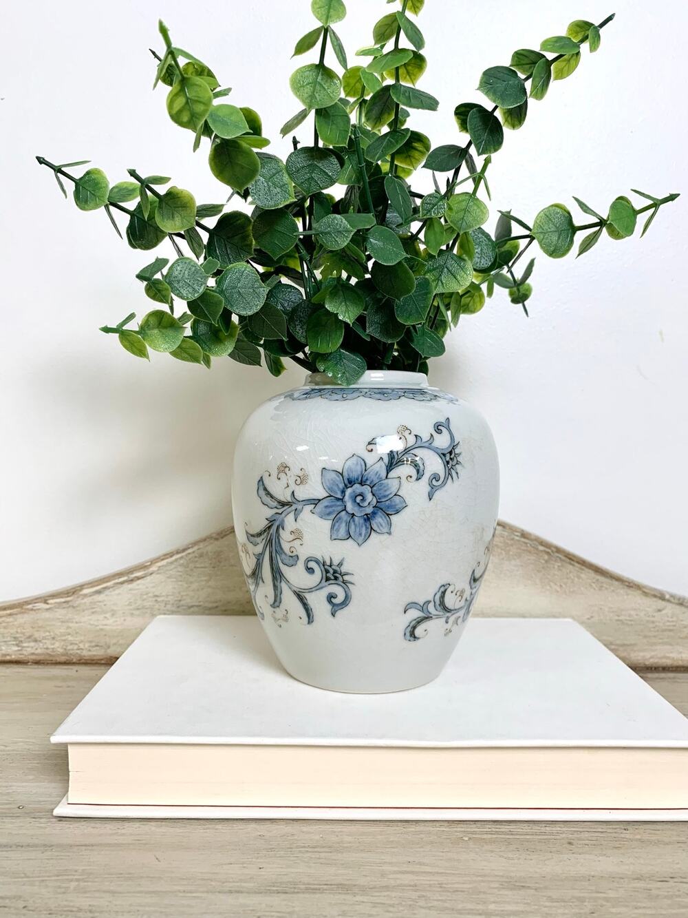 Vintage Andrea by Sadek Blue White Floral Vase Chinoiserie Ginger Jar Cottage